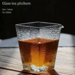 main view 6.8oz square frosted hammered glass gong dao bei handcrafted tea pitcher