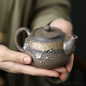 7.1oz handmade chinese teapot with hand inlaid silver plum blossom coarse pottery main view