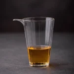 full product view of 7.1oz vertical ribbed gold rimmed glass gong dao bei tea pitcher