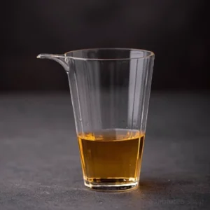 full product view of 7.1oz vertical ribbed gold rimmed glass gong dao bei tea pitcher