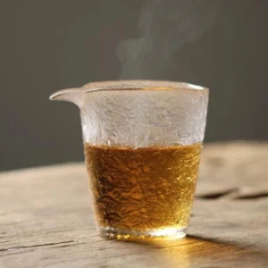 Full product view of 8.8oz frosted ice crack textured glass gong dao bei Chinese tea pitcher
