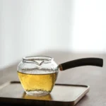 8.8oz hammered glass gong dao bei with dark wooden handle, chinese tea fairness pitcher
