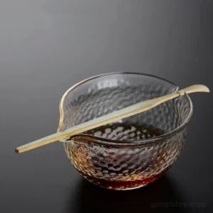 9.1oz hand hammered glass gong dao bei fairness pitcher with bamboo stirring spoon full set view