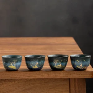 ABCD style hand-painted gradient blue-green Chinese ceramic tea cup 1.7oz