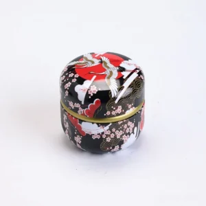 airtight matcha tea canister traditional style with crane cherry blossom pattern