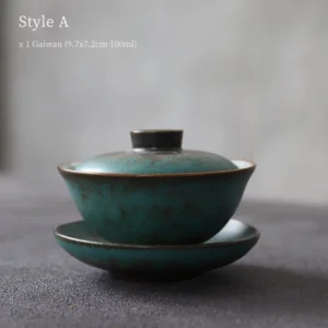 antique style A chinese gaiwan 3.4oz teal cracked glaze three piece tea set