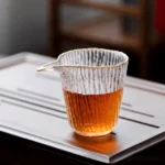 5.1oz bamboo textured glass gong dao bei gold rimmed fairness tea pitcher front view