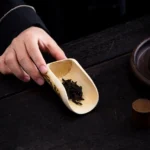 Full view of natural banded bamboo tea scoop, Chinese handcrafted tea accessory