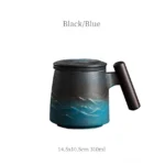 black and blue gradient ceramic tea mug with infuser and lid mountain cloud relief