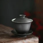 complete handcrafted black ceramic gaiwan 5.1oz with lid and saucer