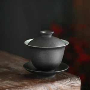 complete handcrafted black ceramic gaiwan 5.1oz with lid and saucer