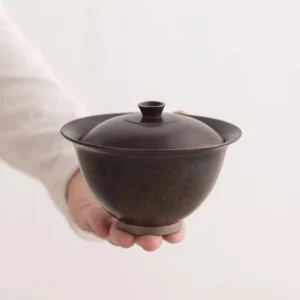 handcrafted retro black speckled ceramic gaiwan main product view
