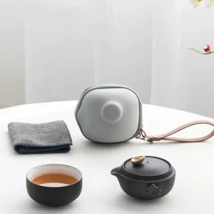 full set black ceramic portable travel tea set with carry bag