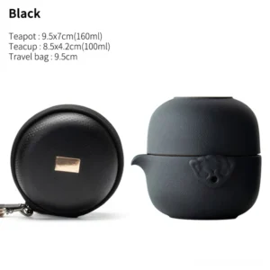 black matte ceramic travel tea set with protective carry case 5.4oz teapot