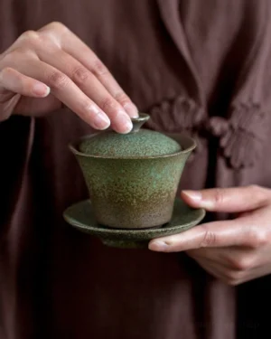 handcrafted black chinese ceramic gaiwan 5.7oz three piece tea set