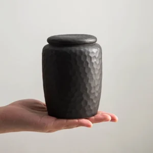 black hammered texture ceramic airtight tea canister full view