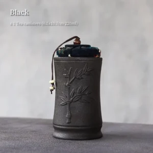 black hand carved bamboo pattern ceramic chinese tea canister sealed tea storage