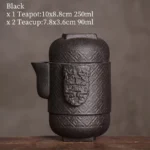 black retro ceramic travel tea set 1 teapot 2 teacups with traditional chinese pattern