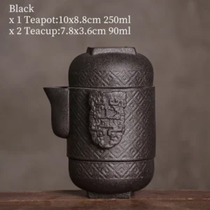 black retro ceramic travel tea set 1 teapot 2 teacups with traditional chinese pattern