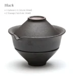 black rough ceramic travel gaiwan tea set with 2 teacups full set view