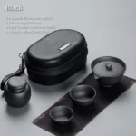 black variant portable ceramic gongfu travel tea set full view with carrying case