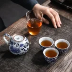 full set of blue and white porcelain portable travel tea set with protective hard case