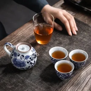 full set of blue and white porcelain portable travel tea set with protective hard case