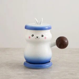 Blue gradient cute rabbit tea infuser mug handmade ceramic tea mug with wooden handle