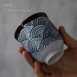 blue vintage wave pattern chinese ceramic tea cup