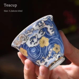 traditional blue white gilded chinese tea cup for kung fu tea
