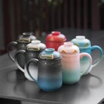 ceramic cat tea mug with infuser and lid 13.5oz