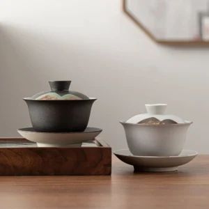 traditional ceramic gaiwan with landscape motif main product view