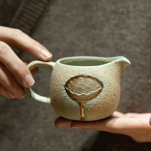handcrafted ceramic lotus gong dao bei tea pitcher 3.9oz