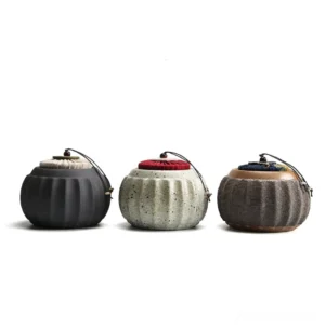 handcrafted ceramic pumpkin tea canister side view