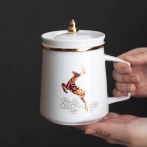 ceramic tea infuser mug full product view with infuser and lid