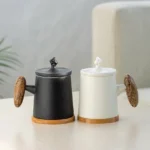 ceramic tea mug with infuser lid and bamboo coaster 10.1oz loose leaf tea mug