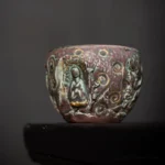 Hand carved retro Chinese Buddha tea cup ceramic with relief dragon and cloud patterns