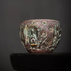 Hand carved retro Chinese Buddha tea cup ceramic with relief dragon and cloud patterns