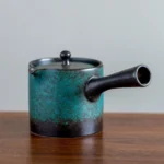 handmade chinese ceramic kyusu side handle teapot blue green cracked glaze 6.2 oz