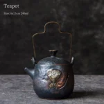 handmade vintage chinese ceramic lotus teapot with copper handle full view