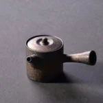 handcrafted chinese ceramic side handle teapot with stainless steel filter full view