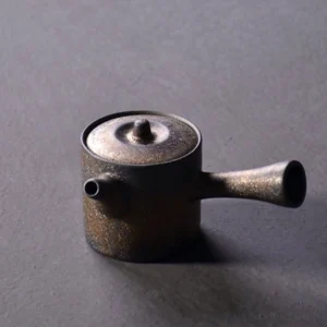 handcrafted chinese ceramic side handle teapot with stainless steel filter full view