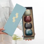 full set of four multicolor chinese ceramic tea cups in gift box