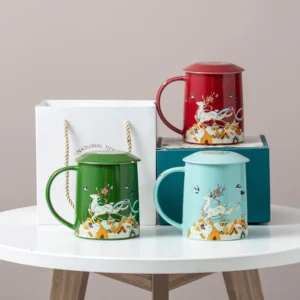 chinese style ceramic tea mug with infuser in gift box