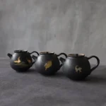 handcrafted black matte chinese ceramic teapot with golden pattern 6.1oz