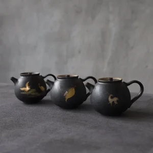 handcrafted black matte chinese ceramic teapot with golden pattern 6.1oz