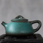 handmade chinese ceramic teapot 4.2oz blue green kiln change stone piao full view