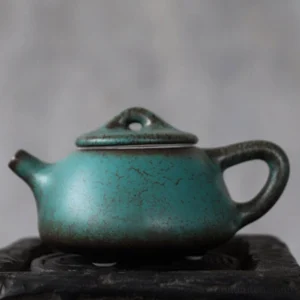 handmade chinese ceramic teapot 4.2oz blue green kiln change stone piao full view