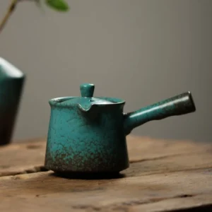 chinese crackle glaze side handle ceramic teapot full view