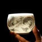 translucent body view of hand painted chinese dragon chawan ceramic tea cup